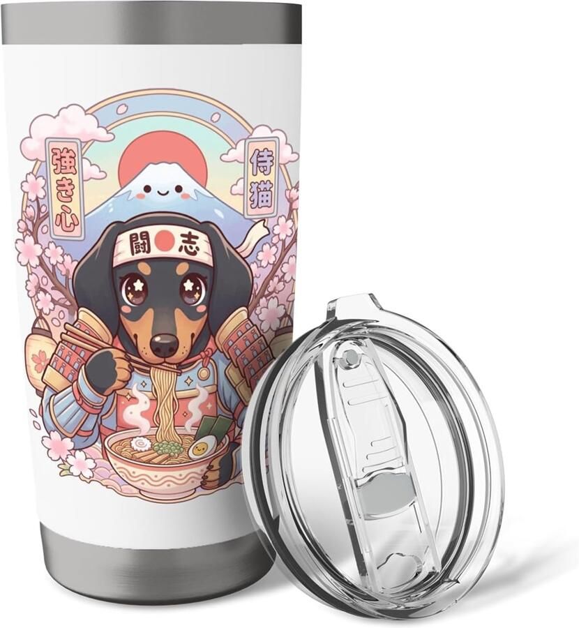 Hond ramen noedels Japanse kawaii grafiek samurai hond dubbelwandige thermobeker