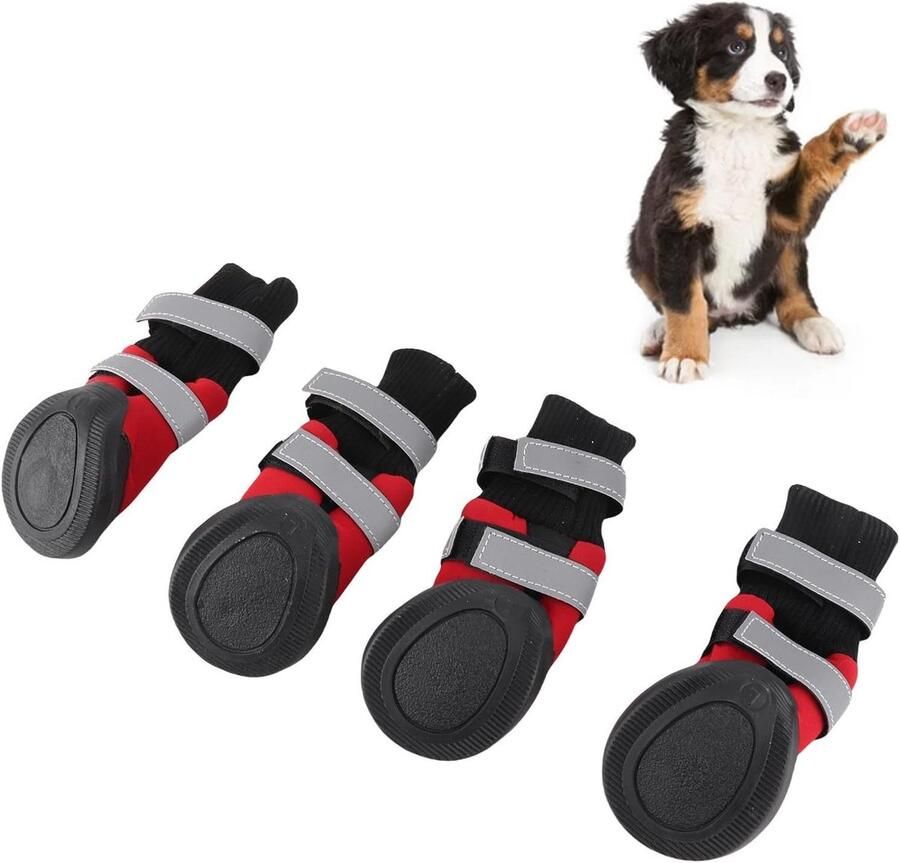 Hondenlaarzen voor Middelgrote en Grote Honden Waterdichte Warme en Antislip Bescherming 4 Stuks Zwart