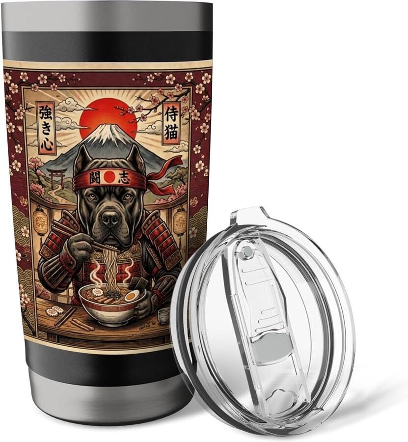 Hondenramen met Japanse Samurai-print dubbelwandige thermobeker