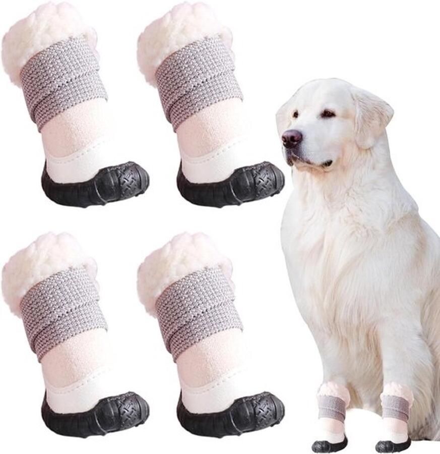 Hondenschoenen Pootbescherming Warme laarsjes Buitenactiviteiten Antislipzool 4 stuks Beige