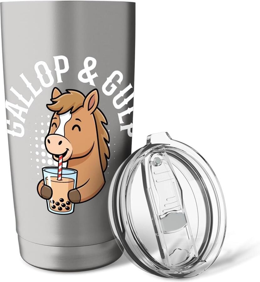 Horse Bubble Tea Thermobeker dubbelwandig roestvrij staal