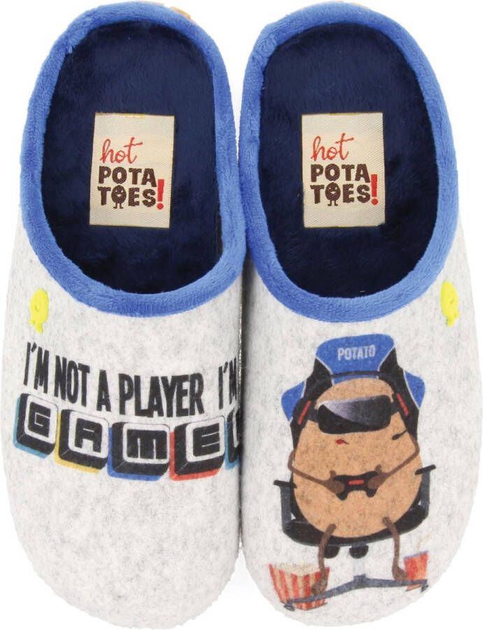 Hot Potatoes pantoffels met printopdruk grijs groen Textiel Printopdruk 37