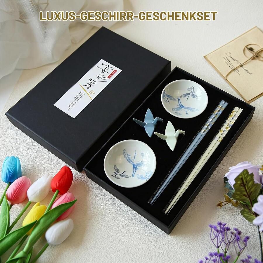 Houten eetstokjes set 2 paar met 2 sausbakjes en 2 lepelaars design voor sushi handgemaakt