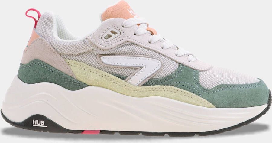 HUB Glide chunky suède sneakers beige groen geel