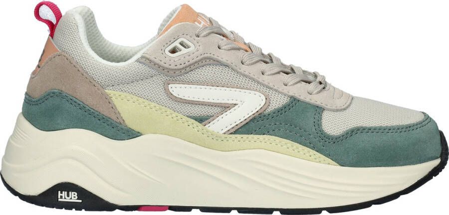 HUB Glide chunky suède sneakers beige groen geel