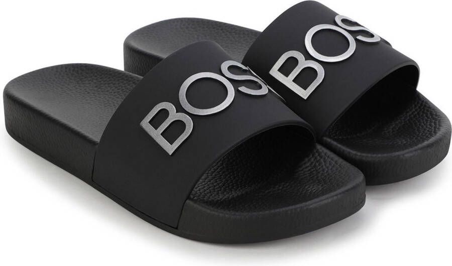 BOSS Kidswear Slippers met logo-reliëf Zwart