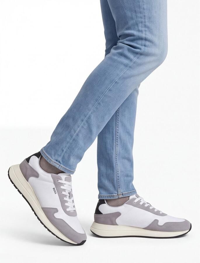 Hugo Boss schoenen BOSS Black wit sneakers met grijze leren afwerking