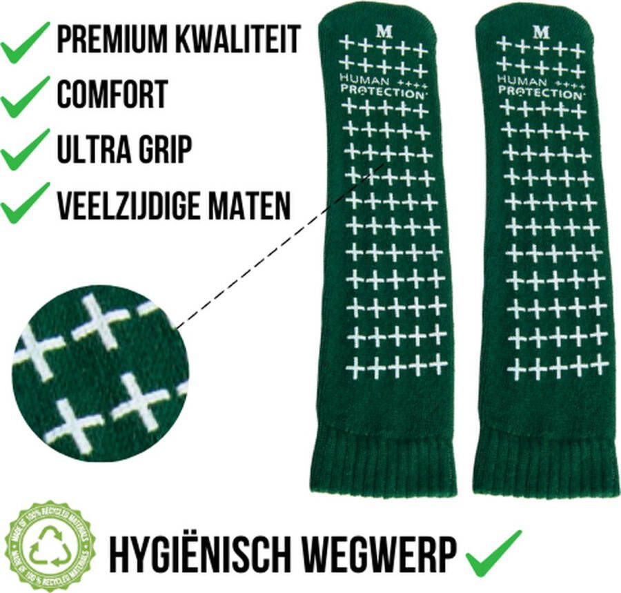 Human Protection Antislip Sokken Valpreventie voor Ziekenhuis & Thuis Disposable Dubbele Grip Groen Geel Maten S M L Latexvrij 80% Katoen 20% Polyester Per Paar