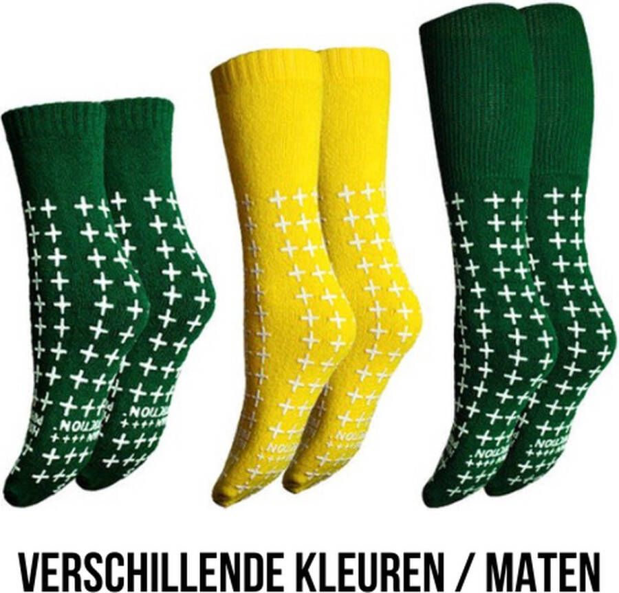 Hu Protection Antislip Sokken Valpreventie voor Ziekenhuis & Thuis Disposable Dubbele Grip Groen Geel Maten S M L Latexvrij 80% Katoen 20% Polyester Per Paar