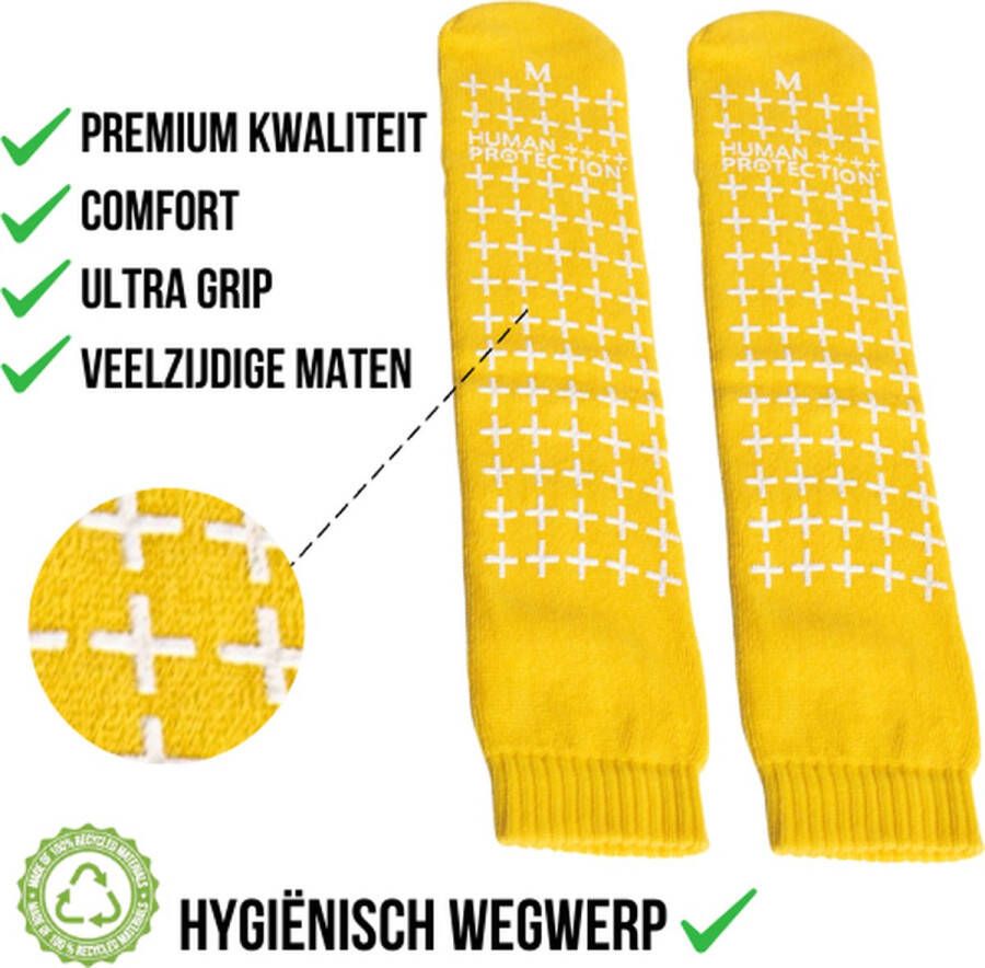 Hu Protection Antislip Sokken Valpreventie voor Ziekenhuis & Thuis Disposable Dubbele Grip Groen Geel Maten M L Latexvrij 80% Katoen 20% Polyester Per Paar