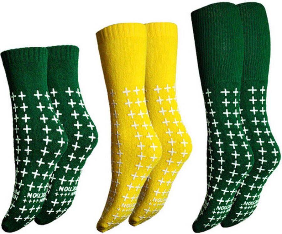 Hu Protection Antislip Sokken Valpreventie voor Ziekenhuis & Thuis Disposable Dubbele Grip Groen Geel Maten S M L Latexvrij 80% Katoen 20% Polyester Per Paar - Foto 2