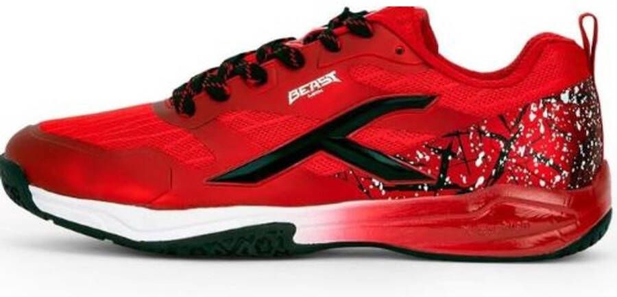 Hundred Beast Max Non-Marking Professional Badminton Shoes for Men (Red Black Material: Polyester TPU Suitable for Indoor Tennis Squash Table Tennis Basketball & Padel
