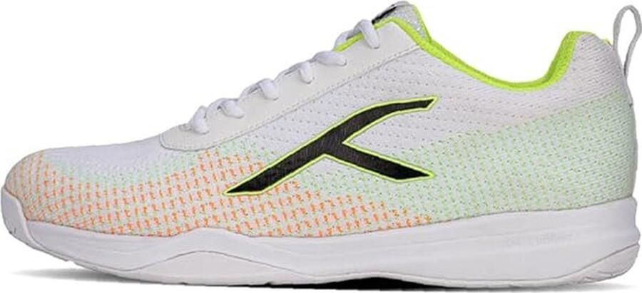 Hundred Blade Lite Non Marking Badminton Schoenen (Wit Lime Oranje Zwart 9 EU) Unisex Materiaal: Gebreid bovenwerk & rubberen zool Perfect voor squash tafeltennis volleybal basketbal & zaalsporten Lichtgewicht & zeer duurzaam