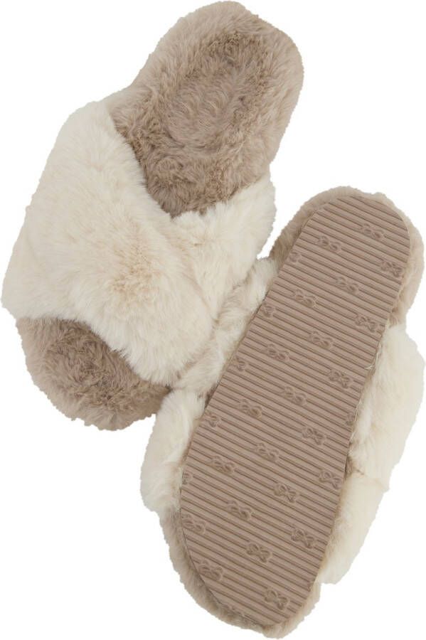 Hunkemöller Dames Accessoires Pantoffels Crossed Fake Fur Beige