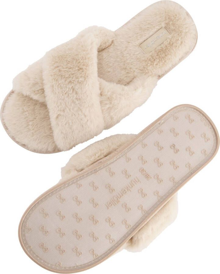 Hunkemöller Dames Accessoires Pantoffels Crossed Fake Fur Beige
