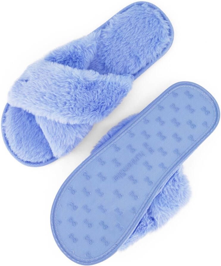 Hunkemöller Dames Accessoires Pantoffels Crossed Fake Fur Blauw