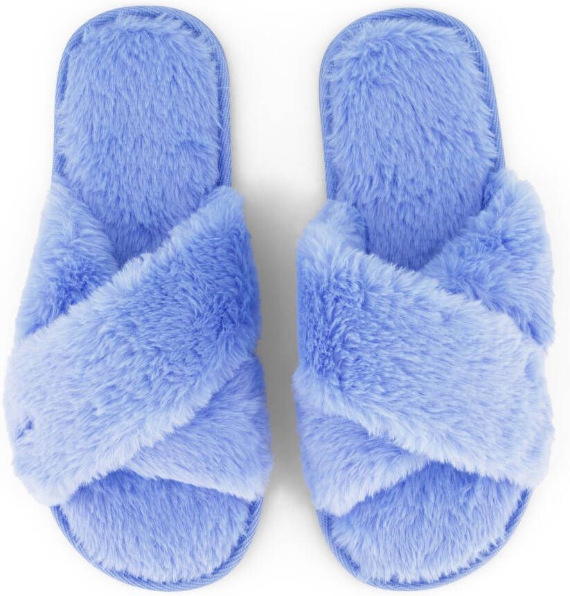 Hunkemöller Dames Accessoires Pantoffels Crossed Fake Fur Blauw
