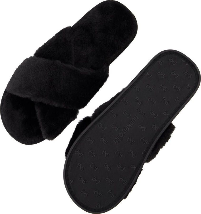 Hunkemöller Dames Accessoires Pantoffels Crossed Fake Fur Zwart