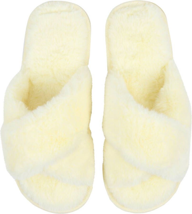 Hunkemöller Pantoffels Crossed Fake Fur Geel