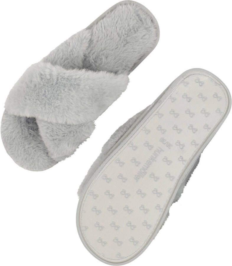 Hunkemöller Pantoffels Crossed Fake Fur Grijs
