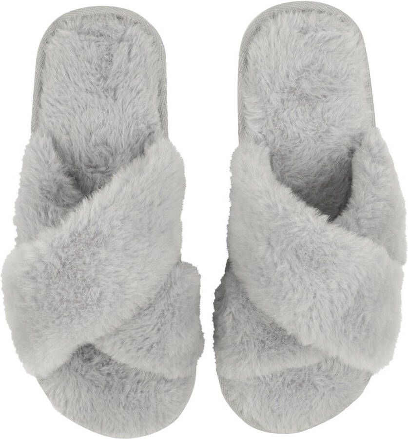 Hunkemöller Pantoffels Crossed Fake Fur Grijs