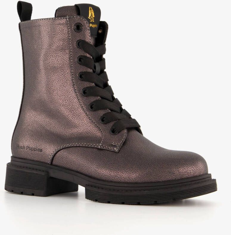 Hush Puppies dames metallic veterboots grijs Uitneembare zool