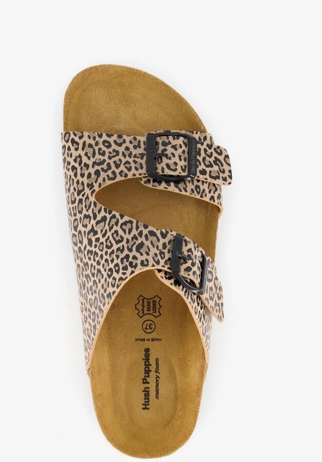 Hush Puppies dames bio slippers met panterprint bruin