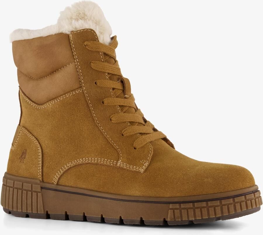 Hush Puppies gevoerde suède dames veterboots cognac