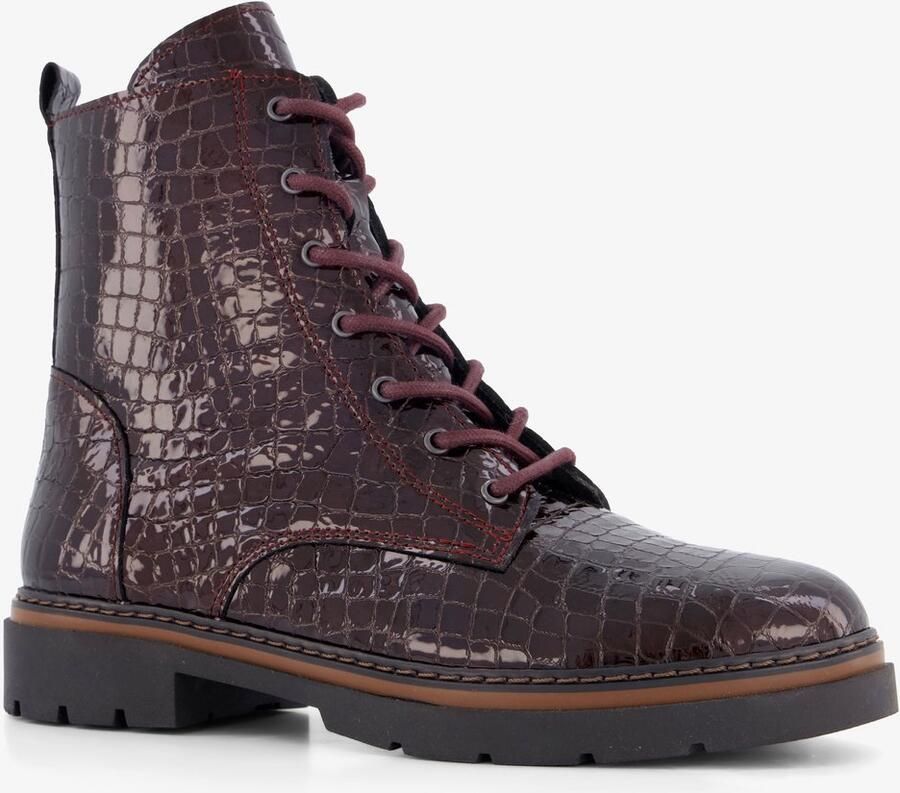 Hush Puppies leren croco dames veterboots bordeauxrood Uitneembare zool