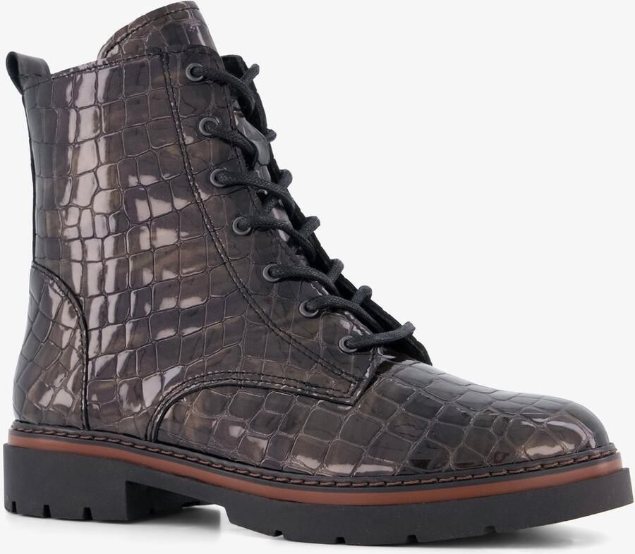 Hush Puppies leren croco dames veterboots bruin Uitneembare zool