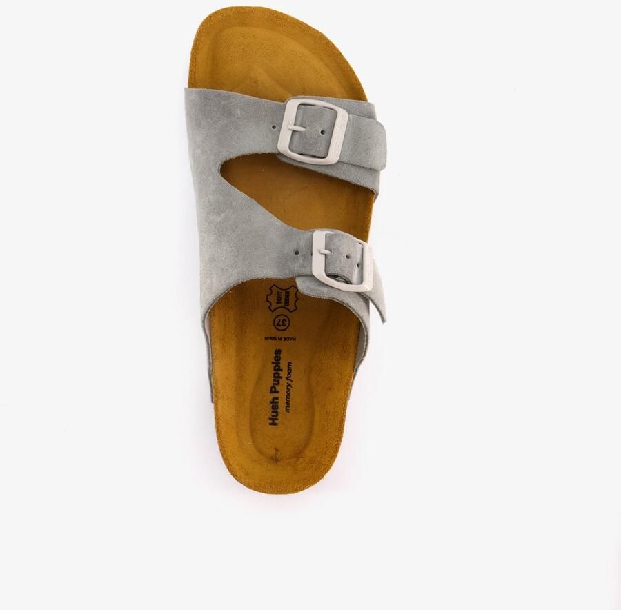 Hush Puppies suède dames bio slippers grijsblauw Echt leer