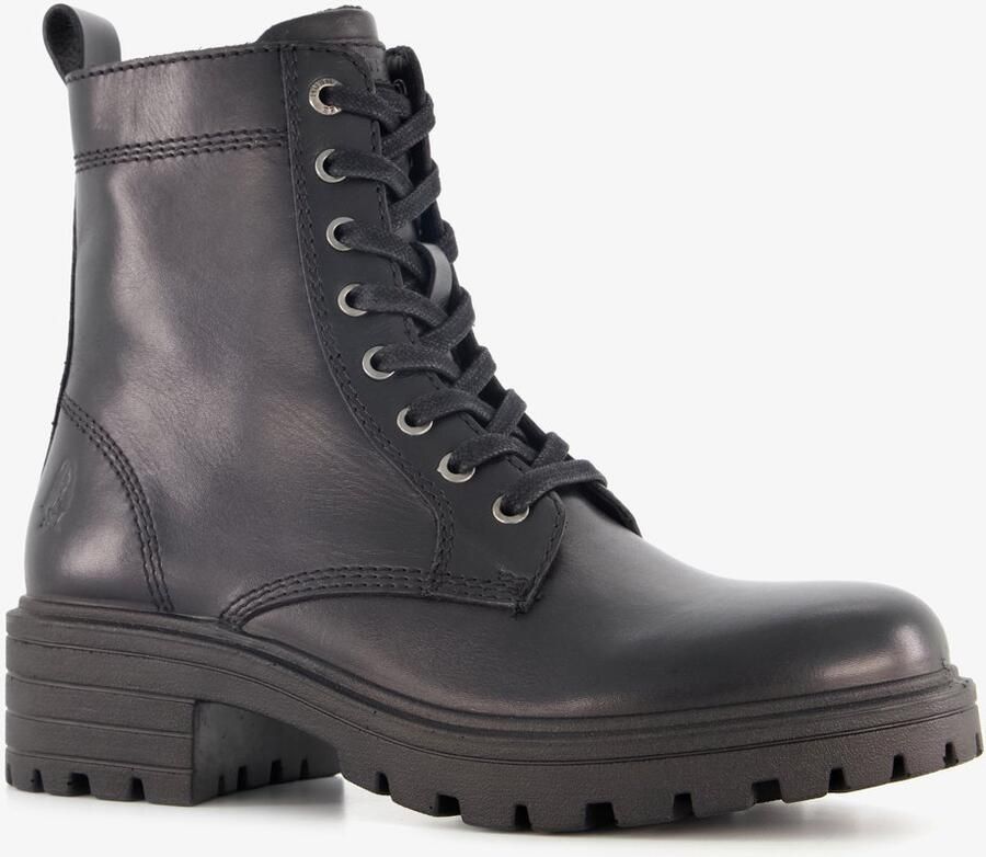 Hush Puppies leren dames veterboots zwart