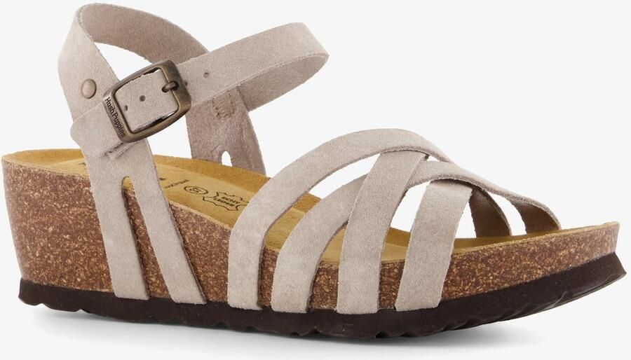 Hush Puppies suède dames bio sleehak sandalen beige Echt leer