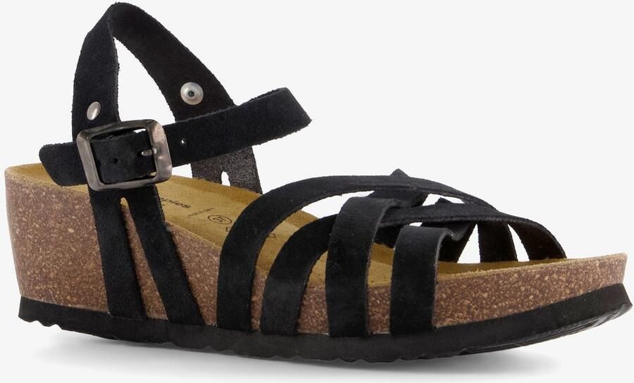 Hush Puppies suède dames bio sleehak sandalen zwart Echt leer