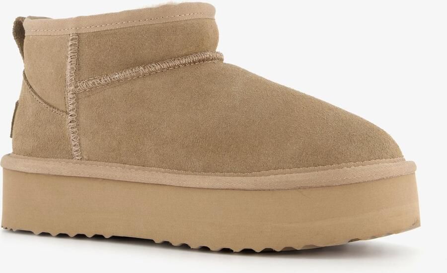 Hush Puppies suede dames enkellaarsjes beige Echt leer