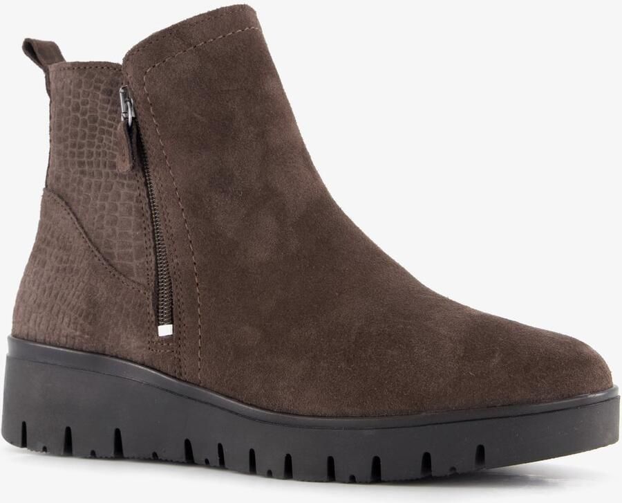 Hush Puppies suède dames enkellaarsjes met dessin bruin Echt leer Uitneembare zool