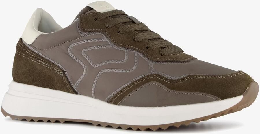 Hush Puppies suede dames sneakers kaki bruin Uitneembare zool