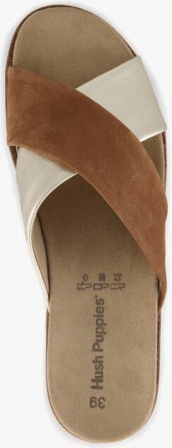 Hush Puppies leren dames slippers bruin goud Uitneembare zool