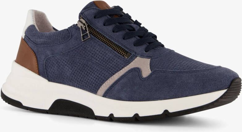 Hush Puppies leren heren sneakers met rits Blauw Uitneembare zool