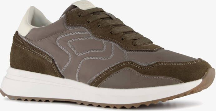 Hush Puppies suede dames sneakers kaki bruin Uitneembare zool