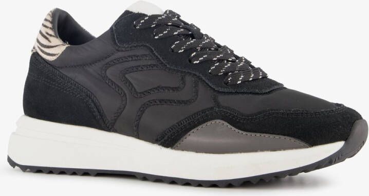 Hush Puppies suede dames sneakers met zebraprint details zwart Uitneembare zool