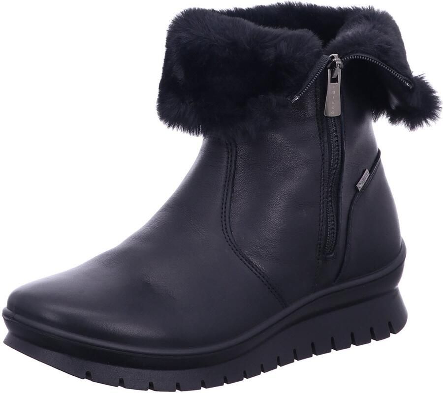 IGI&Co Zwarte Leren Enkellaarzen met Warme Nepbont Voering en Gore-Tex Technologie Black Dames