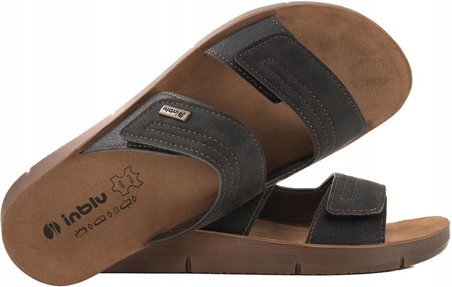 Inblu CM-35 Heren Slippers Zwart Zacht Leer Klittenband