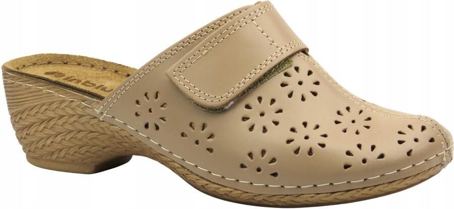 Inblu Dames Klompjes TR-2U Beige Natuurlijk Leer met Klittenband
