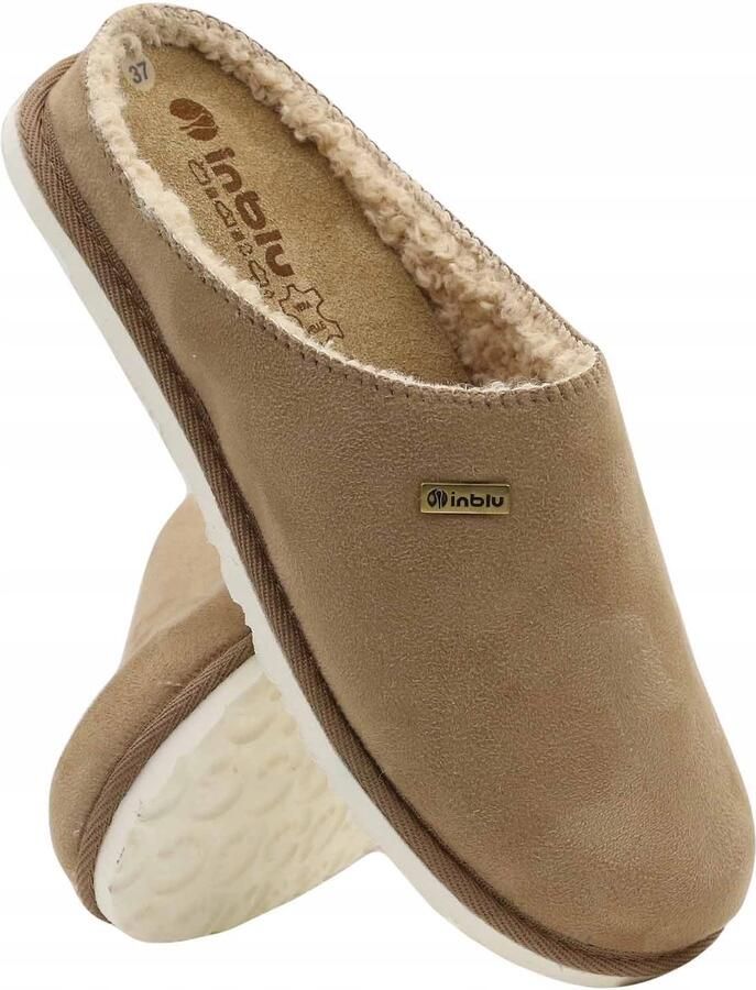 Inblu Dames Pantoffels IN-CS-34 Comfortabele Wol & Leer Beige