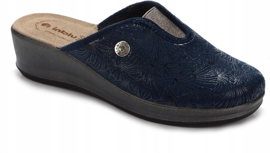 Inblu Dames Pantoffels Leer Sleehak Comfort Blauw
