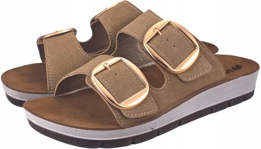 Inblu Dames Klompjes met Goudkleurige Gespen Beige