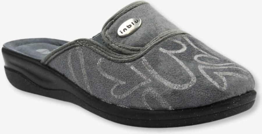 Inblu Damespantoffels grijs met glitter hartjes