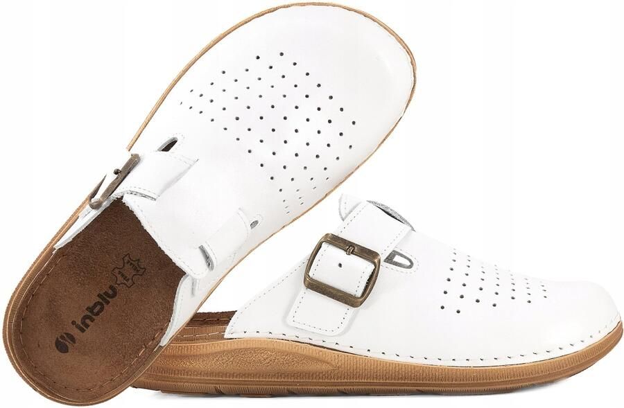Inblu Heren Leren Klompen Comfort Soft Wit