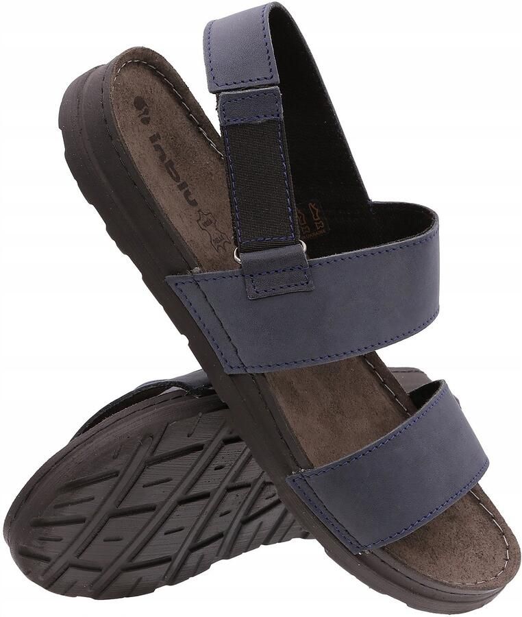 Inblu Heren Leren Sandalen Verstelbaar Marineblauw